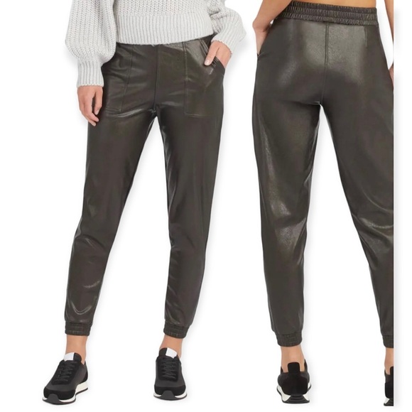 Spanx Faux Leather Jogger Pants Black Size Small - Picture 1 of 14